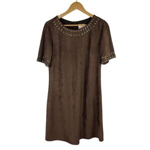 NWT Julie Brown JB Brown Faux Suede A line Mini Dress Brass Studs Women's Large